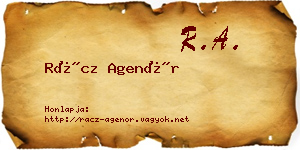 Rácz Agenór névjegykártya